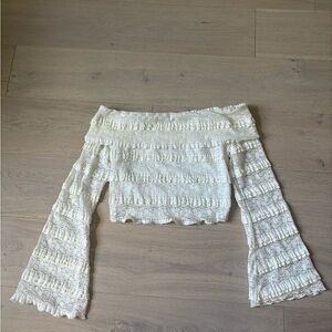 SHEIN Cream Lace Detail Top